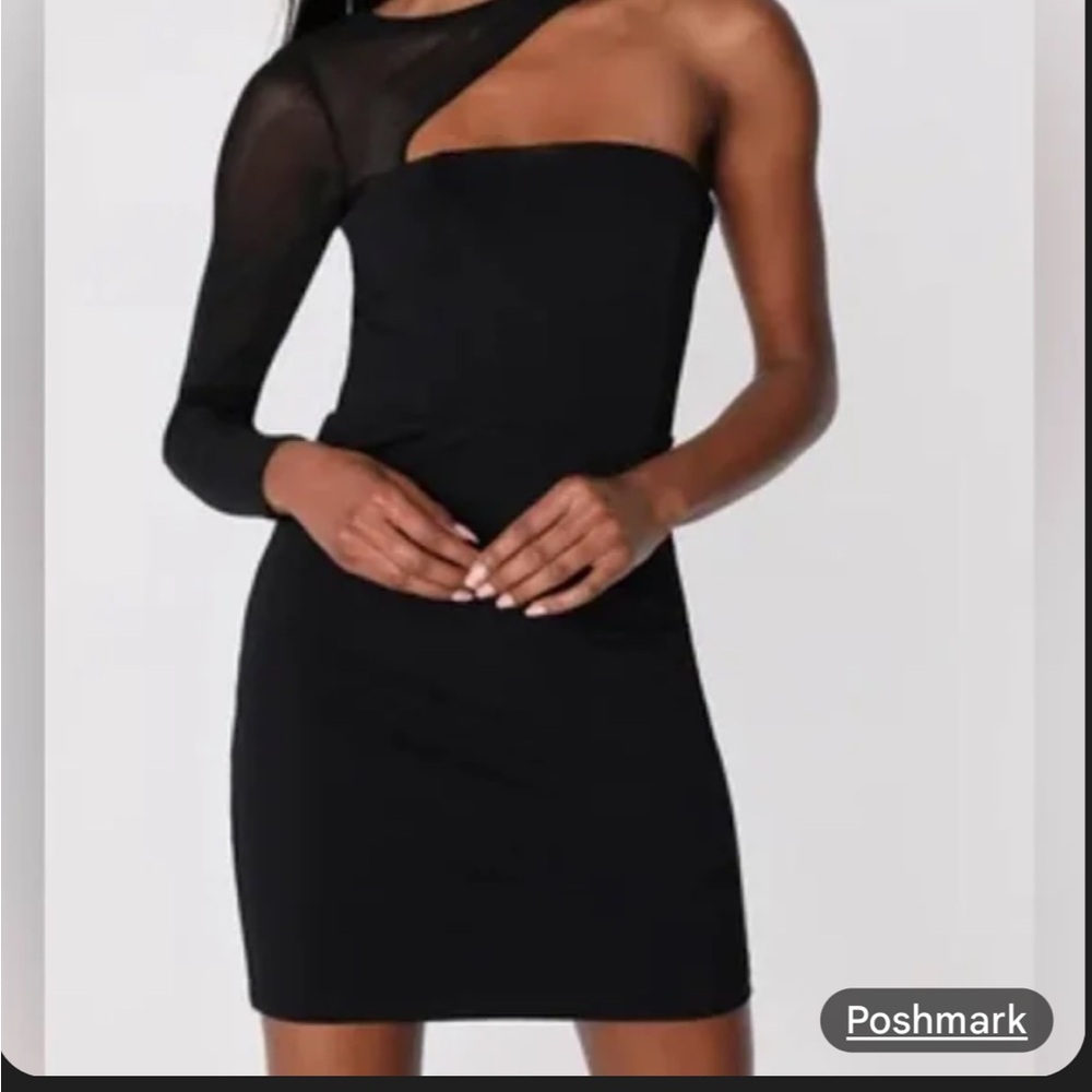 NWOT Black Mesh One-Shoulder Dress